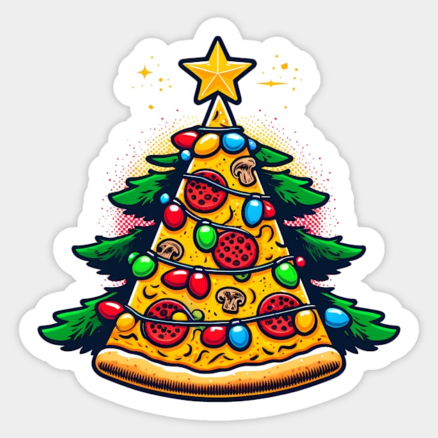 Xmas Tree with Pizza, Funny Pizza Lover Sticker by logiamerch